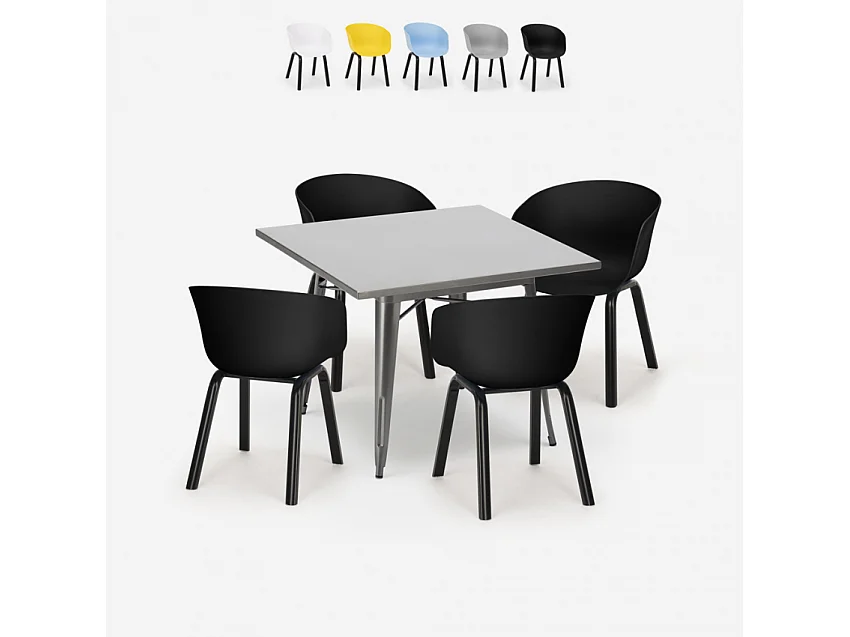 juego mesa comedor cuadrada 80 x 80 cm 4 sillas diseño moderno krust - Negro