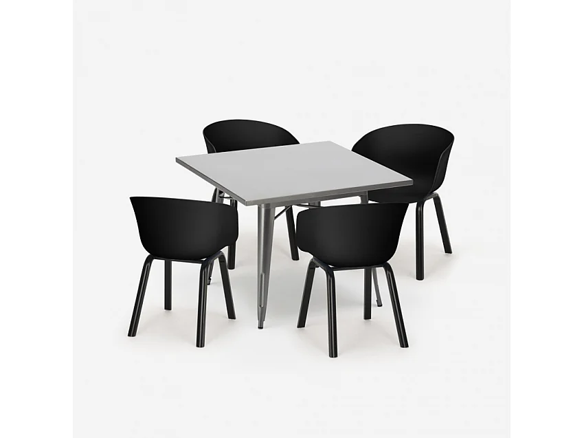 juego mesa comedor cuadrada 80 x 80 cm 4 sillas diseño moderno krust - Negro
