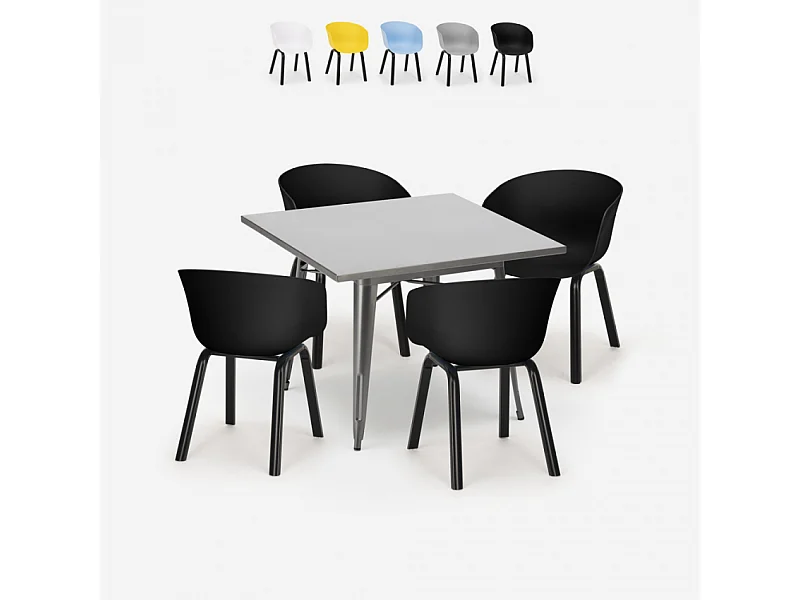 juego mesa comedor cuadrada 80 x 80 cm 4 sillas diseño moderno krust - Negro