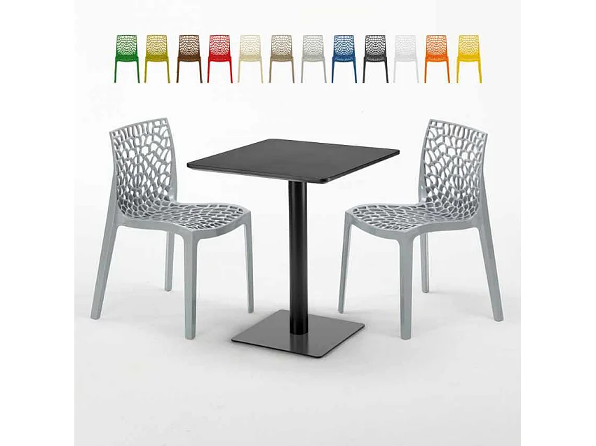 Mesa Cuadrada Negra 60x60 cm con 2 Sillas De Colores Gruvyer Licorice