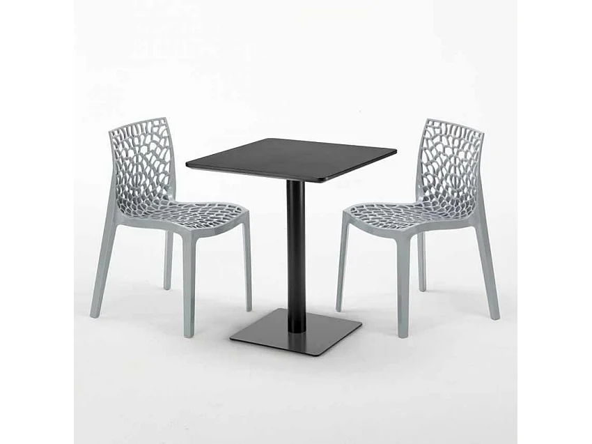 Mesa Cuadrada Negra 60x60 cm con 2 Sillas De Colores Gruvyer Licorice