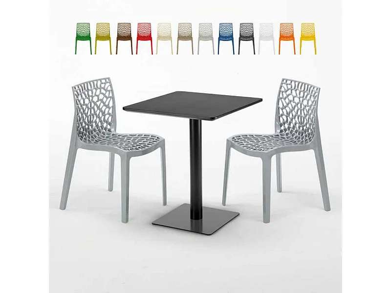 Mesa Cuadrada Negra 60x60 cm con 2 Sillas De Colores Gruvyer Licorice