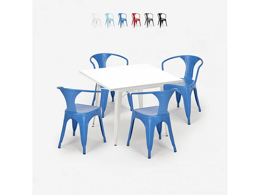 set 4 sedie tavolo acciaio bianco 80x80cm industriale century white - Blu