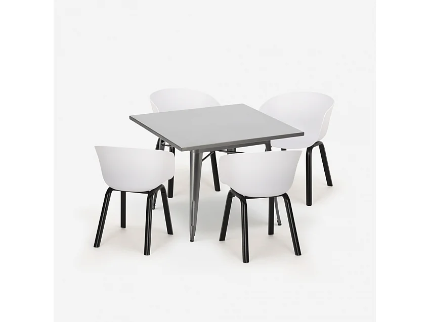 juego mesa comedor cuadrada 80 x 80 cm 4 sillas diseño moderno krust - Blanco