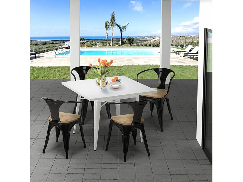 conjunto 4 sillas mesa cocina blanco 80 x 80 cm century white top light - Gris Oscuro