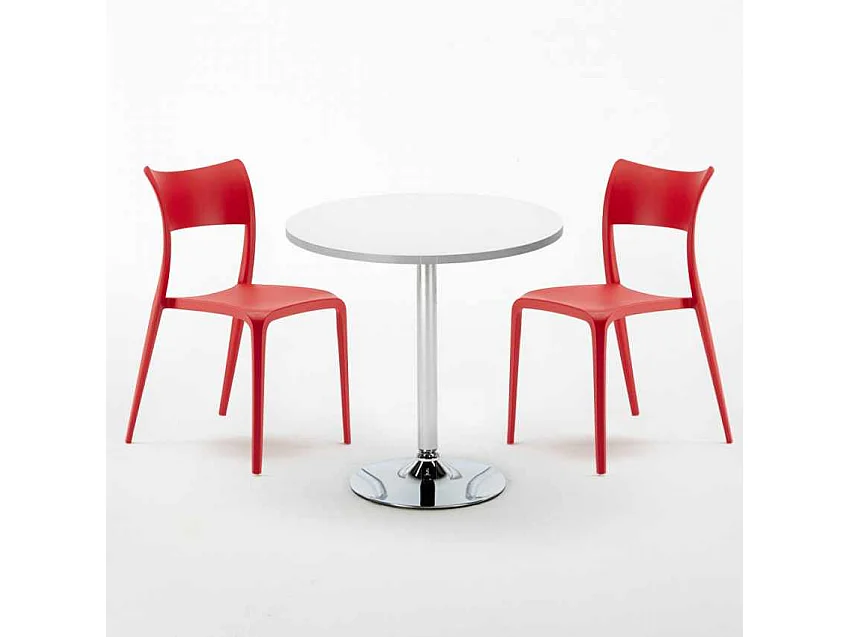 Mesa Redonda Blanca Con 2 Sillas De Colores Interior Bar Parisienne Long Island - Rojo