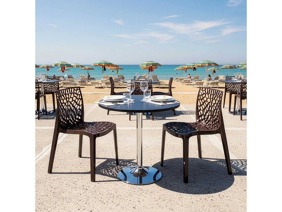 Table Ronde Noire 70x70cm Avec 2 Chaises Colorées Grand Soleil Set Intérieur Bar Café Gruvyer Cosmopolitan - Marron