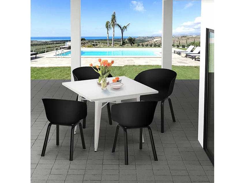 Juego 4 sillas polipropileno metal mesa 80 x 80 cm cuadrada Krust Light - Negro