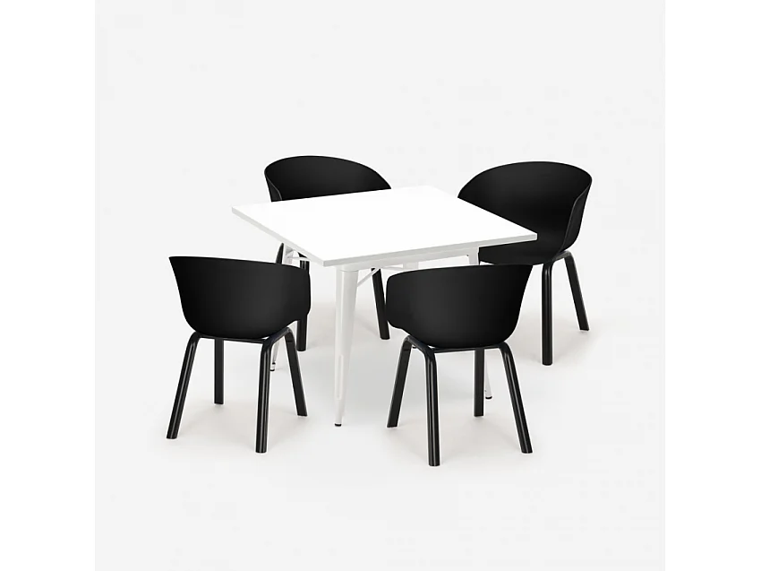 Juego 4 sillas polipropileno metal mesa 80 x 80 cm cuadrada Krust Light - Negro