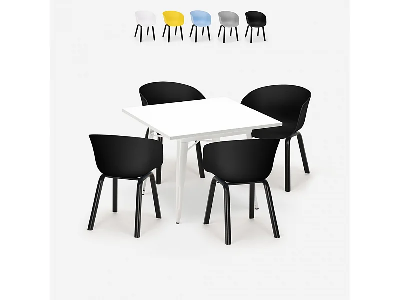 Juego 4 sillas polipropileno metal mesa 80 x 80 cm cuadrada Krust Light - Negro