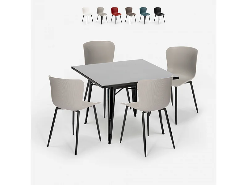 conjunto 4 sillas mesa 80 x 80 cm cuadrada estilo industrial wrench dark - Gris