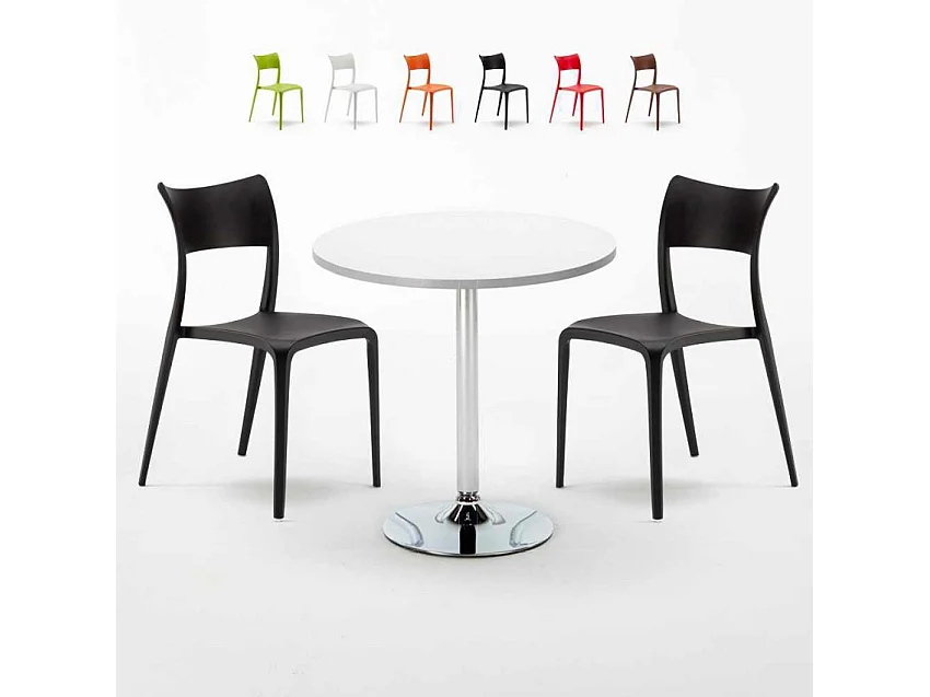 Mesa Redonda Blanca Con 2 Sillas De Colores Interior Bar Parisienne Long Island - Negro
