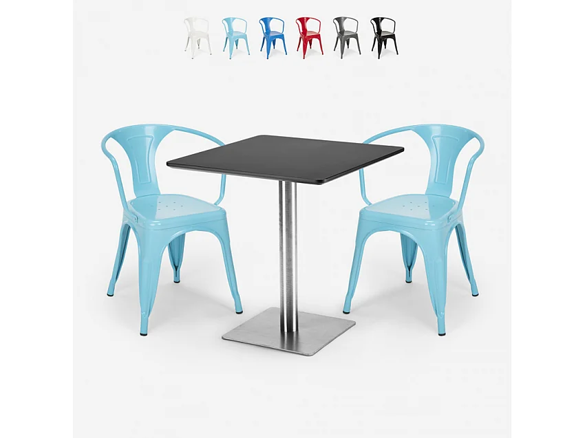 juego 2 sillas mesa 70 x 70 cm horeca bar restaurante starter silver - Azul