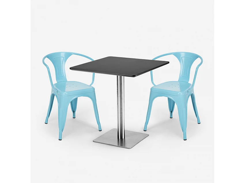 juego 2 sillas mesa 70 x 70 cm horeca bar restaurante starter silver - Azul