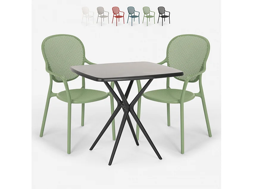 Juego mesa cuadrada 70 x 70 cm negro 2 sillas interior exterior Lavett Dark - Verde oscuro