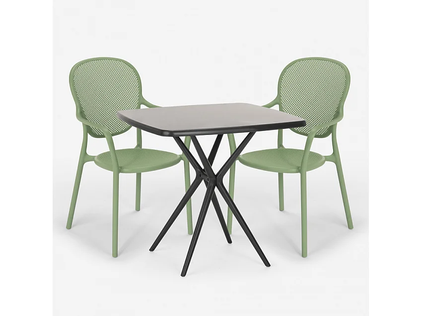 Juego mesa cuadrada 70 x 70 cm negro 2 sillas interior exterior Lavett Dark - Verde oscuro