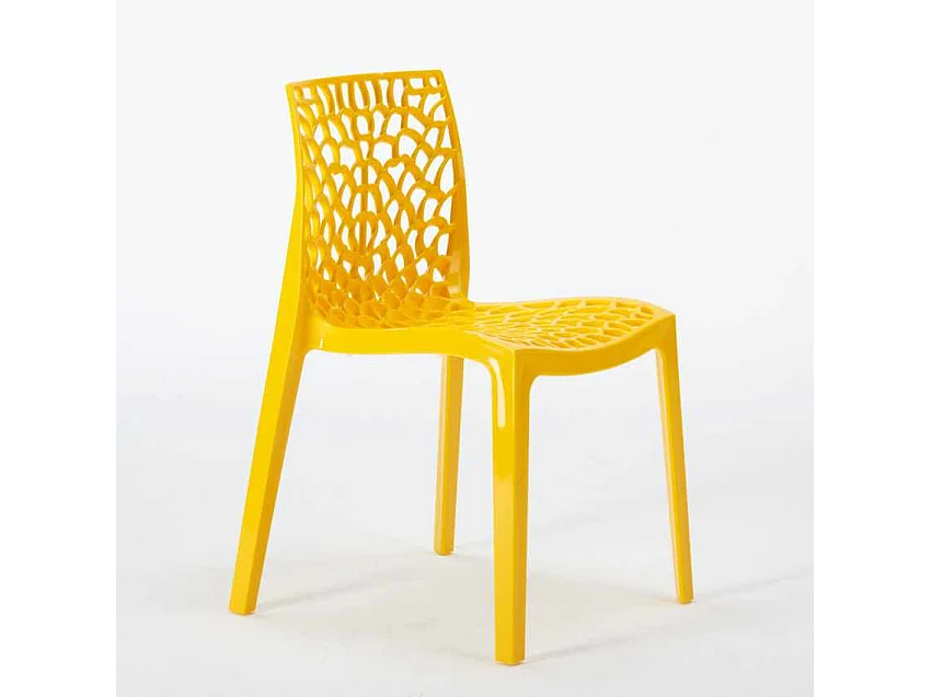 Table Ronde Noire 70x70cm Avec 2 Chaises Colorées Grand Soleil Set Intérieur Bar Café Gruvyer Cosmopolitan - Jaune