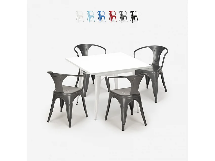 juego cocina restaurante estilo industrial mesa acero 80 x 80 cm 4 sillas century white - Gris Oscuro