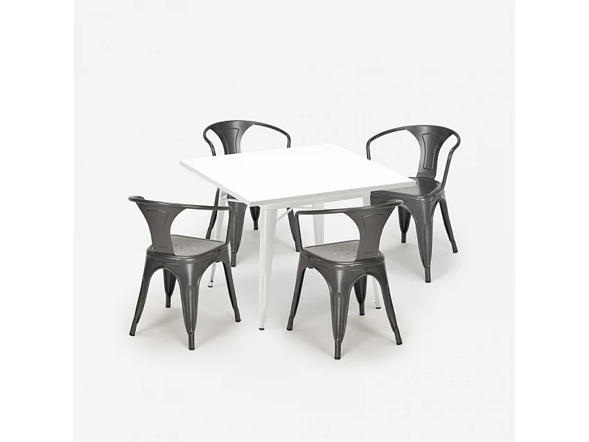 juego cocina restaurante estilo industrial mesa acero 80 x 80 cm 4 sillas century white - Gris Oscuro