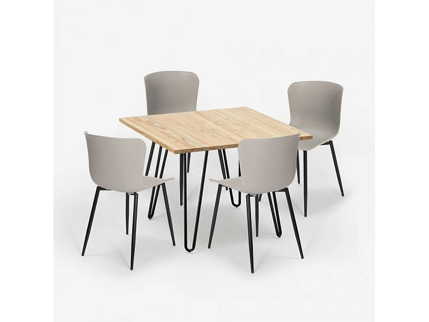 Conjunto 4 sillas mesa cuadrada 80 x 80 cm diseño industrial Claw Light - Gris