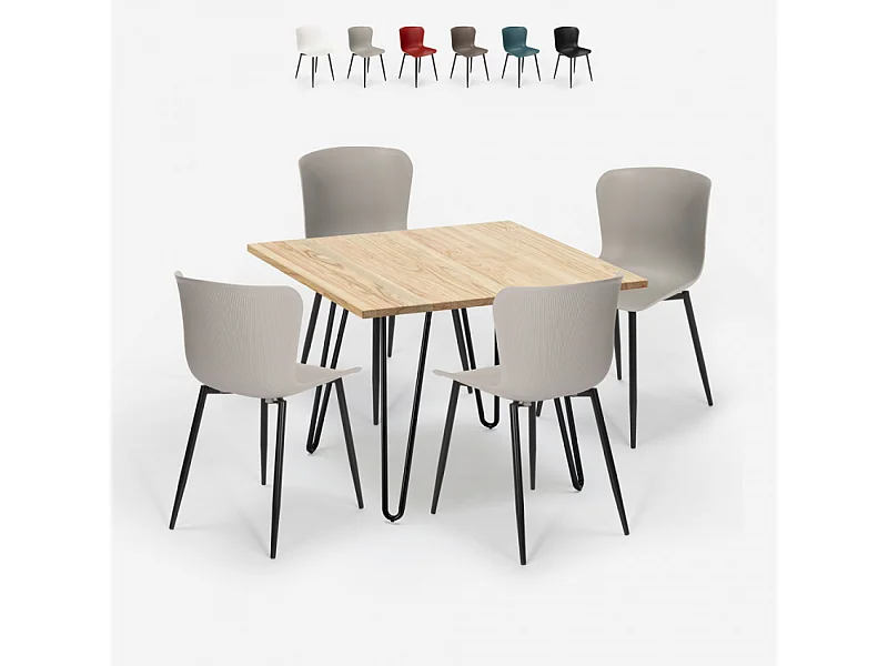 Conjunto 4 sillas mesa cuadrada 80 x 80 cm diseño industrial Claw Light - Gris