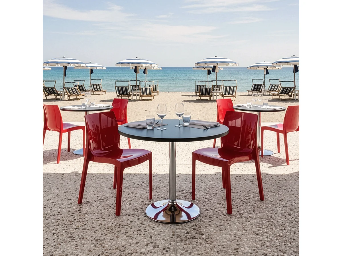 Table Ronde Noire 70x70cm Avec 2 Chaises Colorées Grand Soleil Set Intérieur Bar Café Ice Cosmopolitan - Rouge