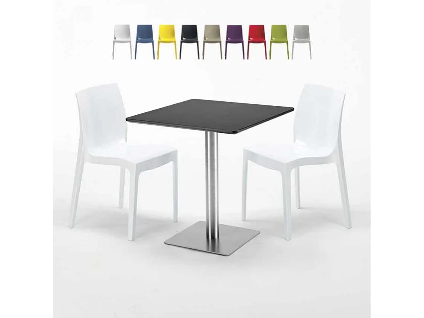 Mesa Cuadrada Negra 70x70 cm y 2 Sillas De Colores Ice RUM RAISIN