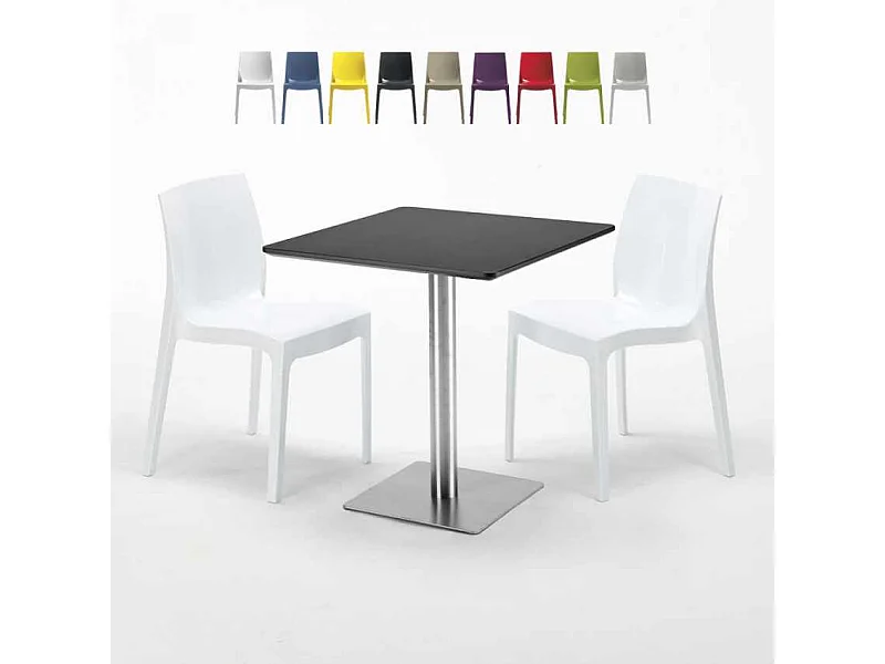 Mesa Cuadrada Negra 70x70 cm y 2 Sillas De Colores Ice RUM RAISIN