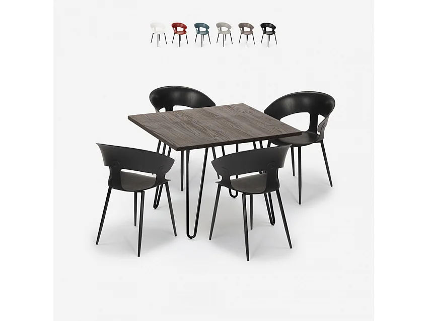 Juego 4 sillas diseño moderno mesa 80 x 80 cm industrial restaurante cocina Maeve Dark - Negro