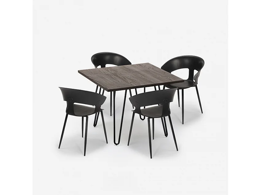 Juego 4 sillas diseño moderno mesa 80 x 80 cm industrial restaurante cocina Maeve Dark - Negro