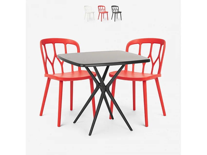 Juego mesa cuadrada negro 70 x 70 cm 2 sillas exterior diseño Saiku Dark - Rojo