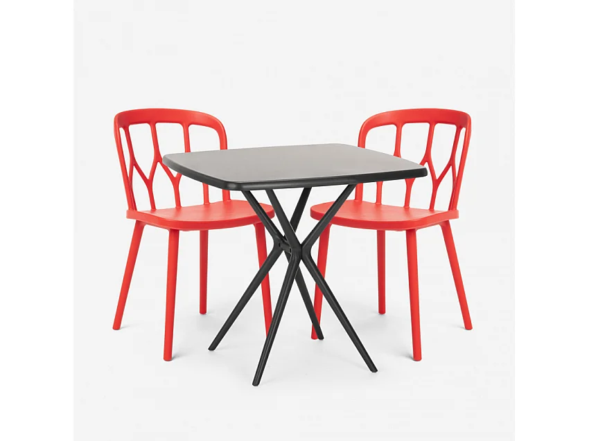 Juego mesa cuadrada negro 70 x 70 cm 2 sillas exterior diseño Saiku Dark - Rojo