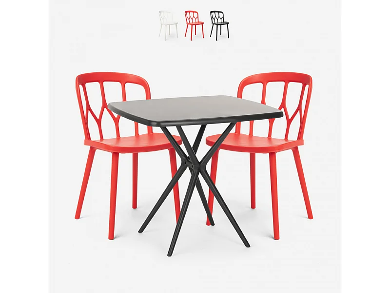 Juego mesa cuadrada negro 70 x 70 cm 2 sillas exterior diseño Saiku Dark - Rojo