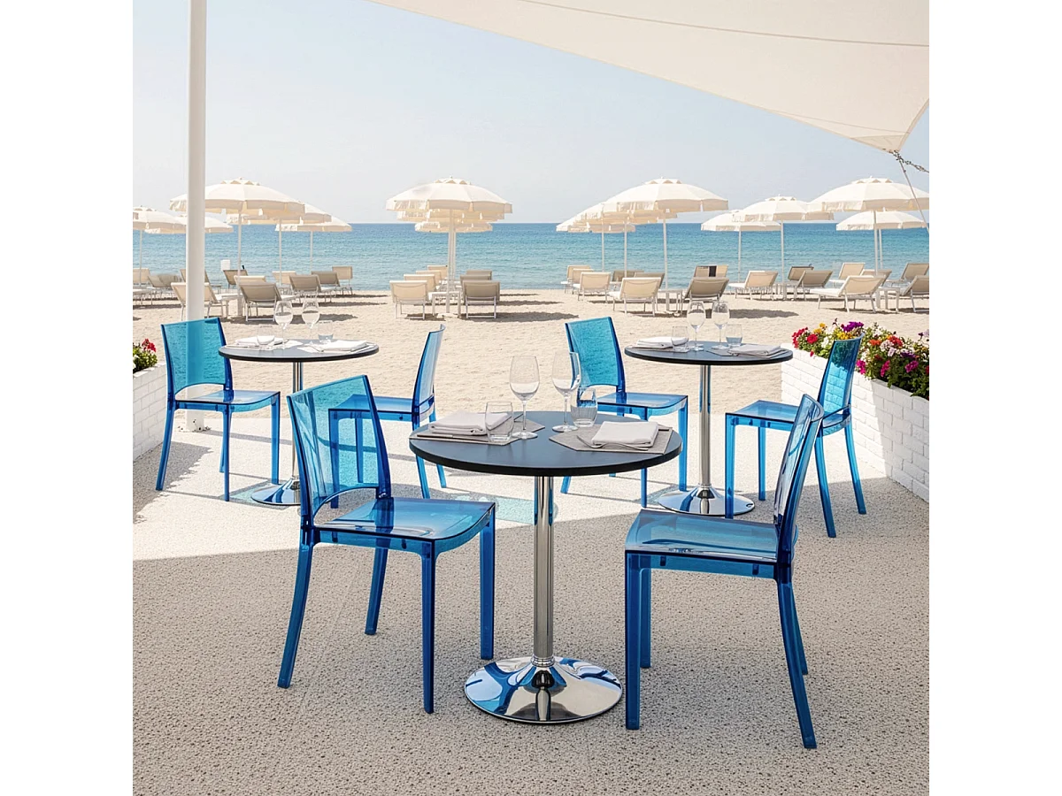 Table Ronde Noire 70x70cm Avec 2 Chaises Colorées Grand Soleil Set Intérieur Bar Café B-Side Ghost - Bleu transparent