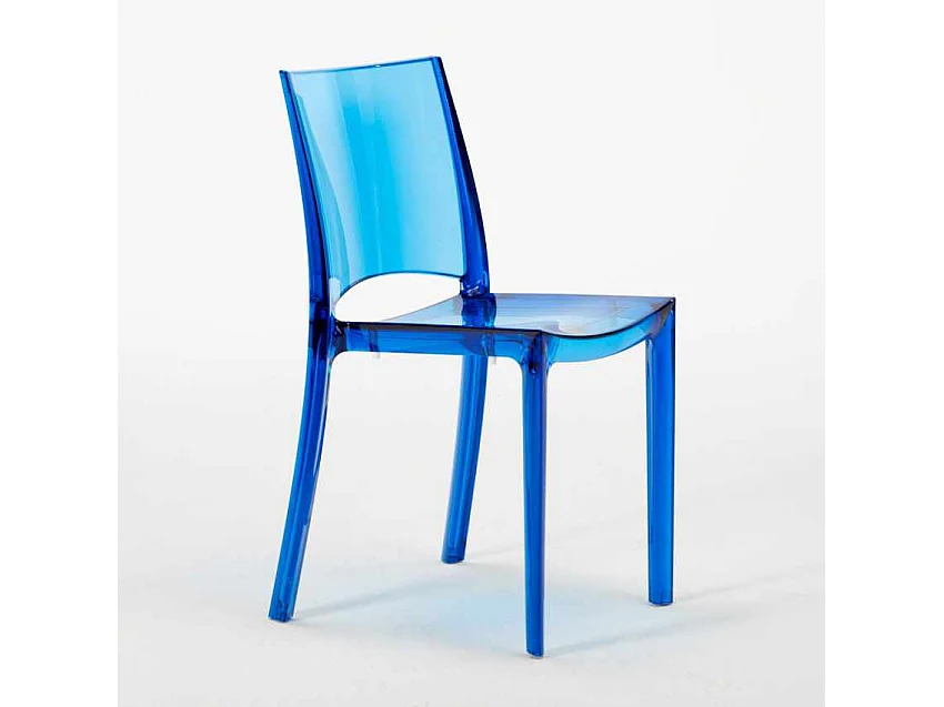 Table Ronde Noire 70x70cm Avec 2 Chaises Colorées Grand Soleil Set Intérieur Bar Café B-Side Ghost - Bleu transparent