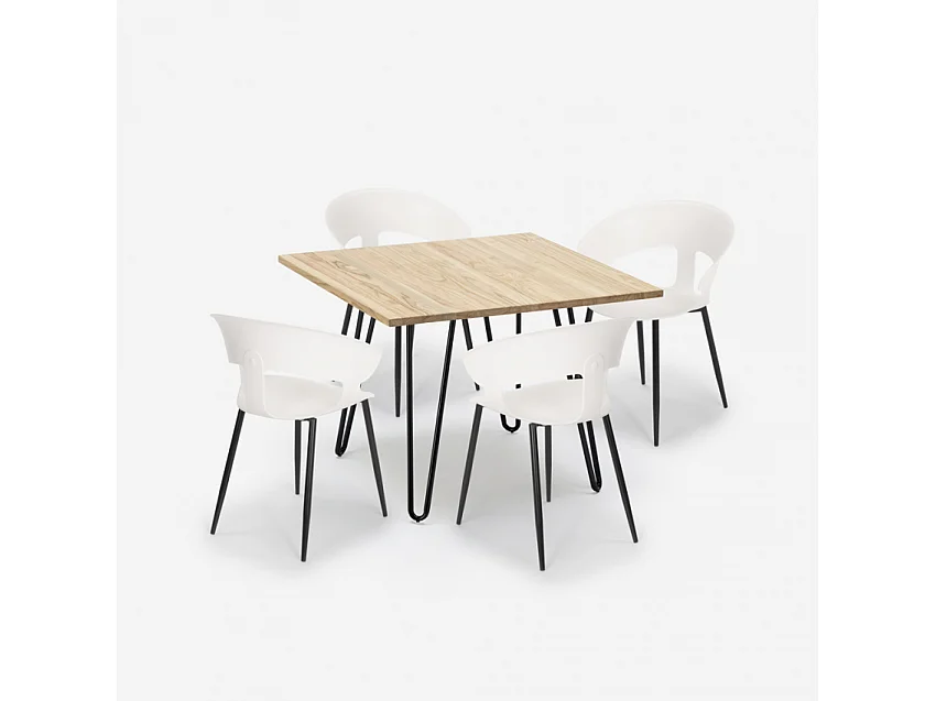 Juego mesa cocina 80 x 80 cm industrial 4 sillas diseño moderno Maeve Light - Blanco