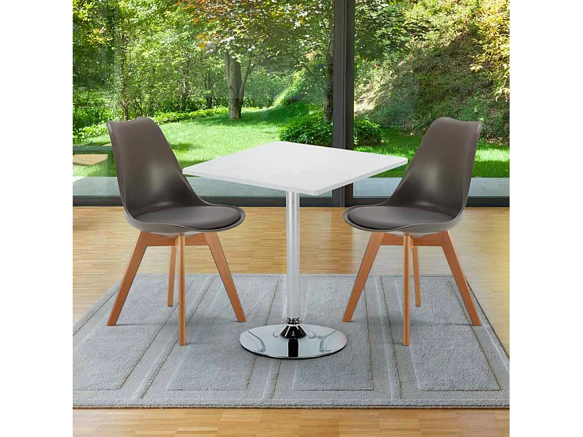Table Carrée Blanche 70x70cm et 2 Chaises Colorées Set Intérieur Bar Café Nordica Cocktail - Blanc