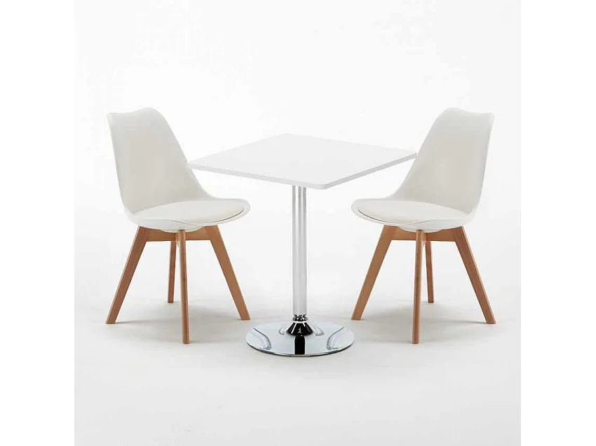 Table Carrée Blanche 70x70cm et 2 Chaises Colorées Set Intérieur Bar Café Nordica Cocktail - Blanc
