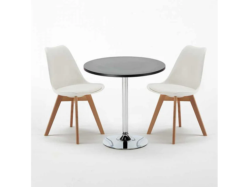 Table Ronde Noire 70x70cm 2 Chaises Colorées Intérieur Bar Café Nordica Cosmopolitan - Blanc