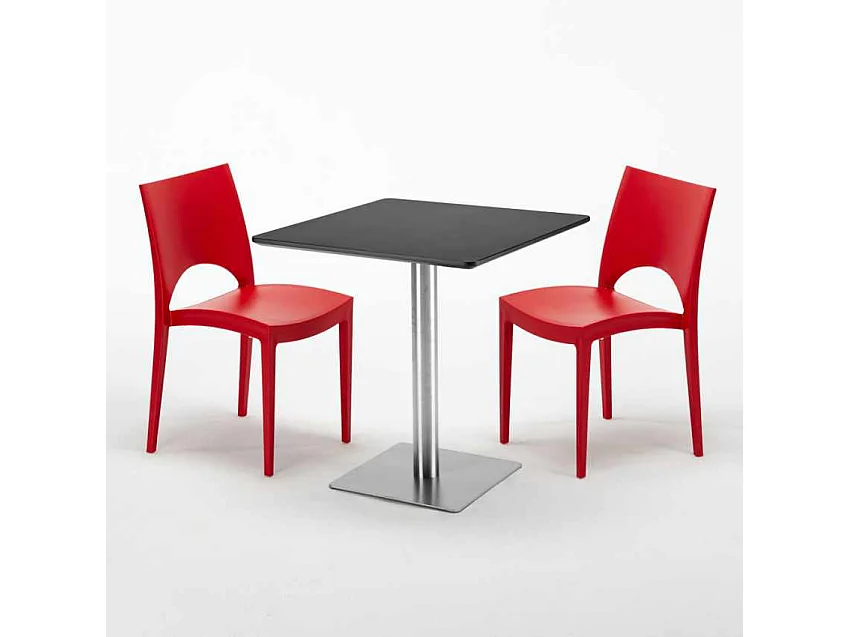 Mesa Cuadrada Negra 70x70 cm y 2 Sillas De Colores Paris Rum Raisin