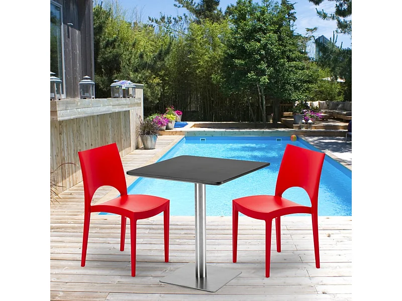Mesa Cuadrada Negra 70x70 cm y 2 Sillas De Colores Paris Rum Raisin