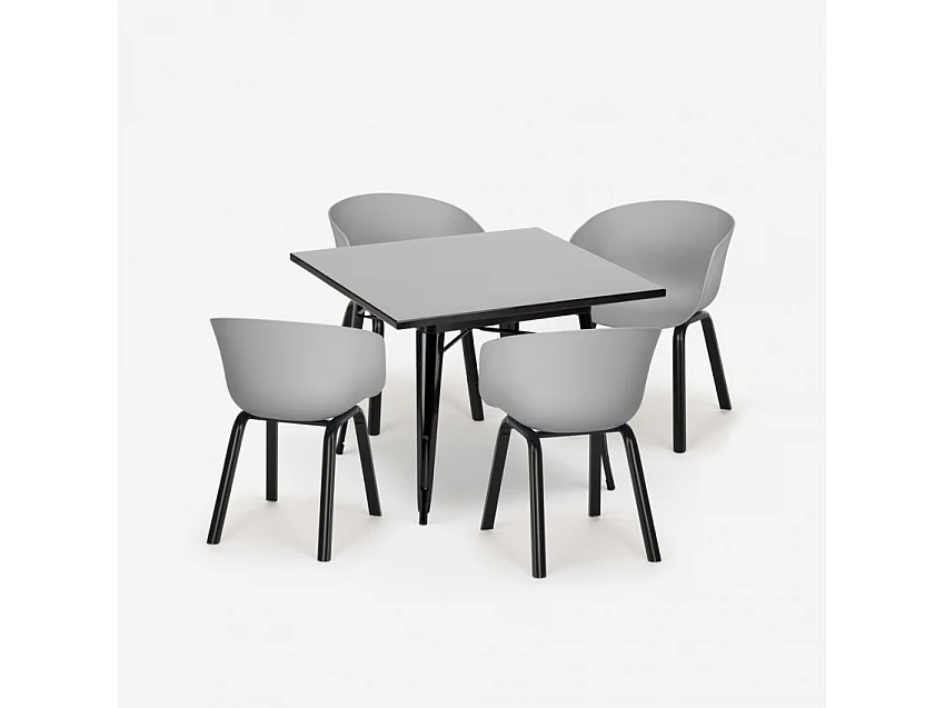 Juego mesa cuadrada 80 x 80 cm metal 4 sillas diseño moderno Krust Dark - Gris