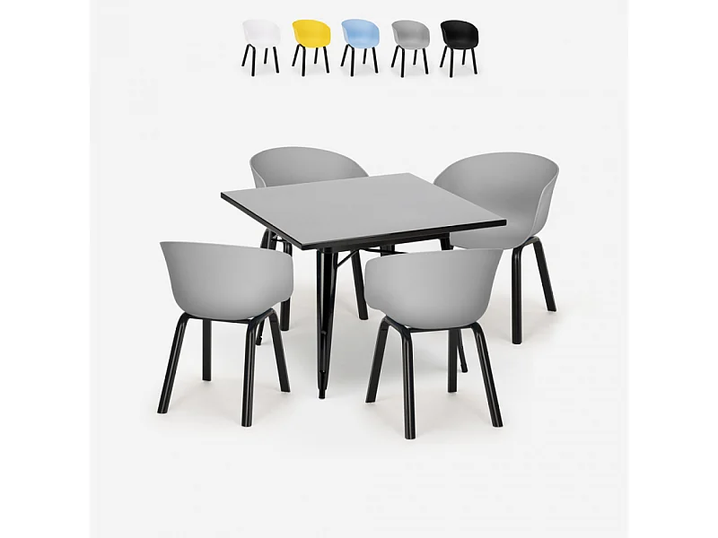 Juego mesa cuadrada 80 x 80 cm metal 4 sillas diseño moderno Krust Dark - Gris