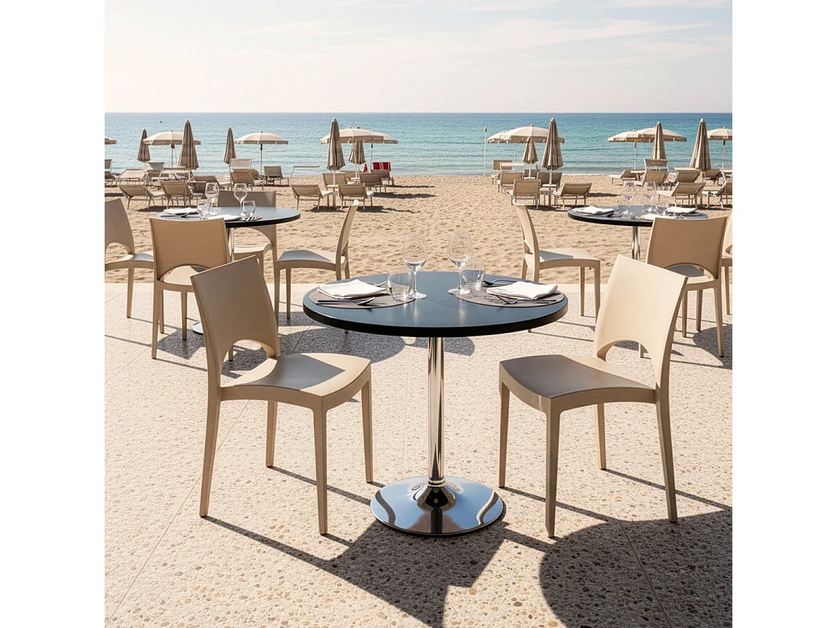 Table Ronde Noire 70x70cm Avec 2 Chaises Colorées Grand Soleil Set Intérieur Bar Café Paris Cosmopolitan - Beige