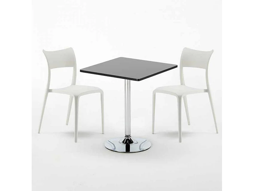 Tavolino Quadrato Nero 70x70cm Con 2 Sedie Interno Parisienne Mojito - Bianco