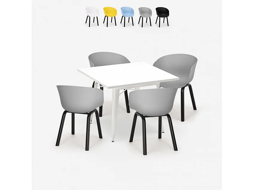 Juego 4 sillas polipropileno metal mesa 80 x 80 cm cuadrada Krust Light - Gris