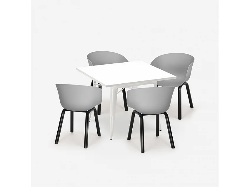 Juego 4 sillas polipropileno metal mesa 80 x 80 cm cuadrada Krust Light - Gris