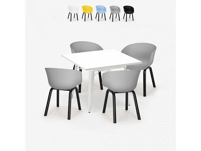 Juego 4 sillas polipropileno metal mesa 80 x 80 cm cuadrada Krust Light - Gris