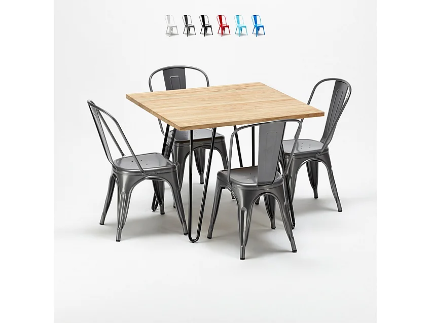 juego de mesa de madera con sillas de metal tribeca estilo industrial - Gris