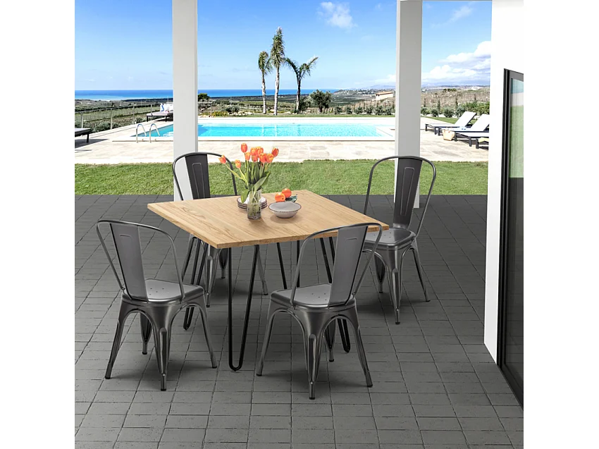 juego de mesa de madera con sillas de metal tribeca estilo industrial - Gris